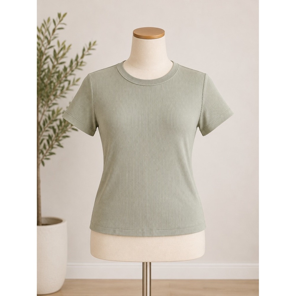 Hippie Rose Ribbed Short Sleeve Tunic - Sage XL NEW